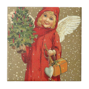 Engel Cherub Kerstboom Sneeuw Tegeltje