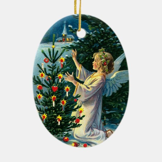 Engel decormeert kerstboom 2 keramisch ornament (Achterkant)