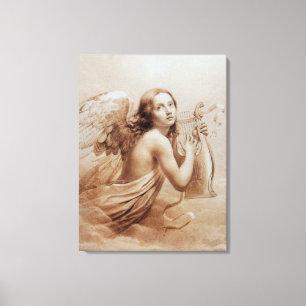 ENGEL DIE LYRA SPEELT BOVEN DE WOLKEN CANVAS AFDRUK