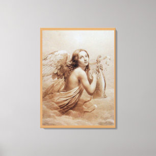 ENGEL DIE LYRA SPEELT BOVEN DE WOLKEN CANVAS AFDRUK