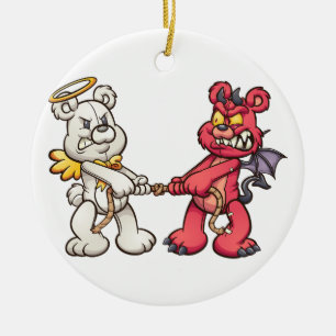 engel en duivel teddyberen in een sleur van oorlog keramisch ornament