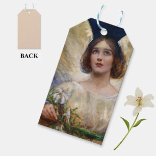  Engel en Witte Lelies Elegante Kunst Cadeaulabel