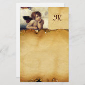 ENGEL / gevleugelde cherub, perkament monogram Briefpapier (Voorkant / Achterkant)