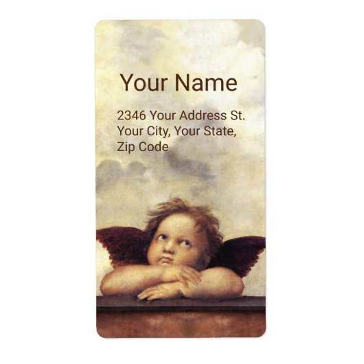 ENGEL / Gevleugelde cherubijn en wolken ,Raffaello Etiket (Voorkant)