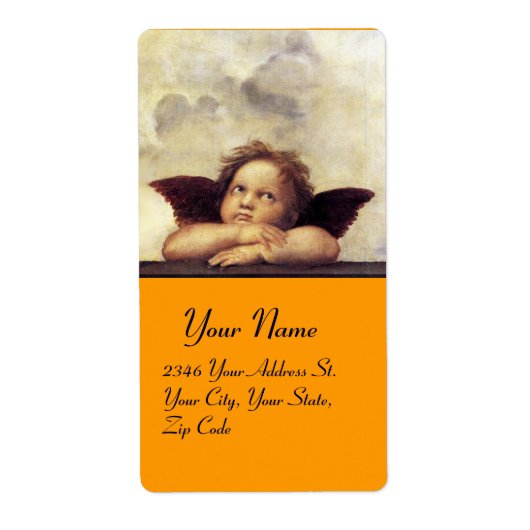 ENGEL / Gevleugelde cherubijn,oranje,wit Etiket (Voorkant)