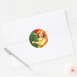 Engel in Geel Dragen Xmas Tree Ronde Sticker