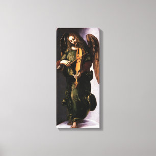 Engel in Groen met een Vielle door Leonardo da Canvas Afdruk