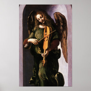 Engel in het groen met een Vielle van Leonardo da Poster