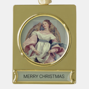 Engel in roze en wit: verguld banner ornament