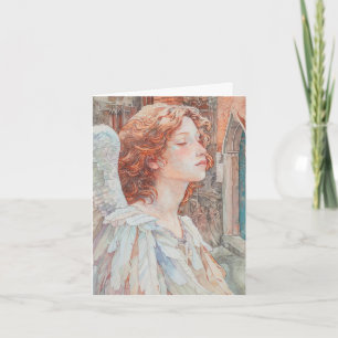 Engel in waterverven van beige, blauw en sinaasapp kaart