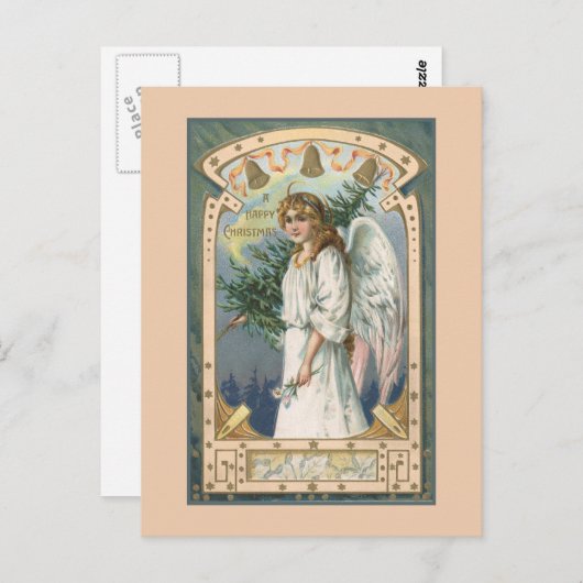 Engel in Wit met Wintertaling en Goud Briefkaart (Voorkant / Achterkant)