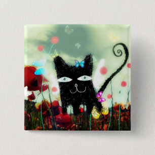 Engel kat klaproos hemel vlinders lomografie petit vierkante button 5,1 cm