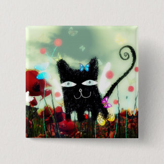 Engel kat klaproos hemel vlinders lomografie petit vierkante button 5,1 cm