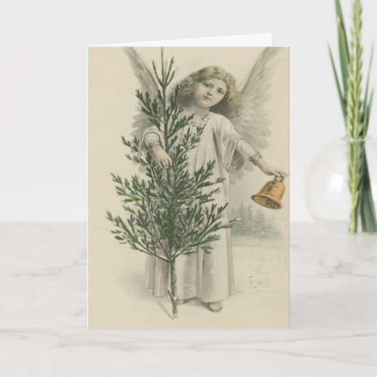  engel kerstboom sneeuwhemelval feestdagen kaart (Voorkant)