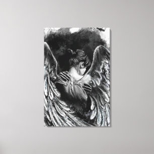 Engel Meisje Canvas Print - Zwart en Wit Schilderi