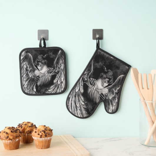 Engel Meisje Kunst Oven Mitt & Pot Houder Set (Insitu(Ophanging))
