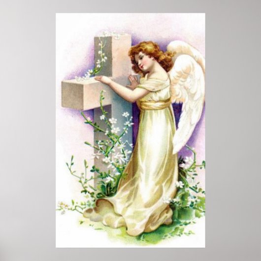 engel met Christelijk kruis Poster (Voorkant)