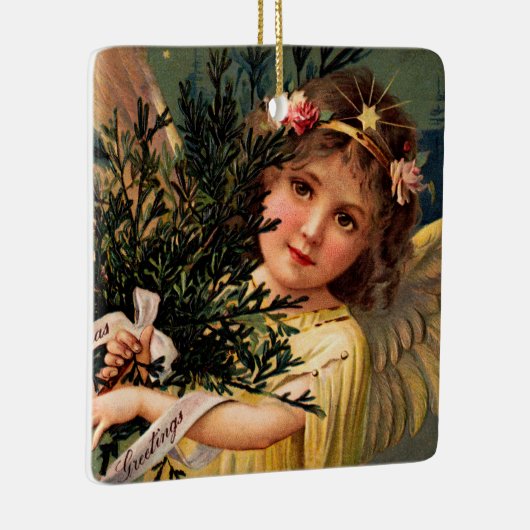 Engel met een Armful of Christmas Green Keramisch Ornament (Rechts)