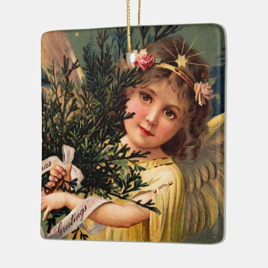 Engel met een Armful of Christmas Green Keramisch Ornament (Links)