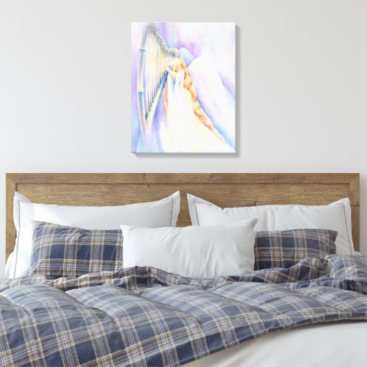 Engel met harp canvas afdruk (Insitu (Slaapkamer))
