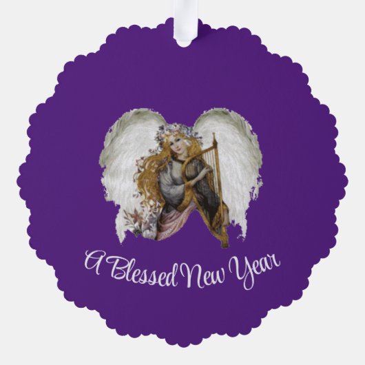 Engel met harp papier Ornament Kaart (Achterkant)