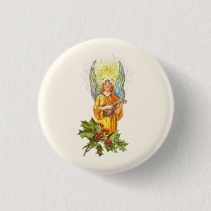 engel met heilig en mandolin ronde button 3,2 cm