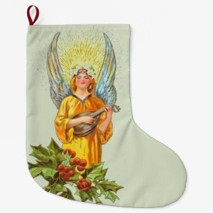 Engel met hulst en mandoline grote kerstsok