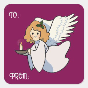 Engel Met Kaars Cadeausticker Vierkante Sticker
