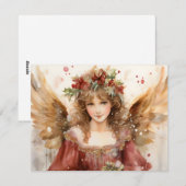 Engel met kerstbloemen feestdagenkaart (Voorkant / Achterkant)