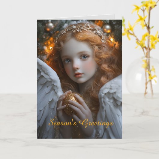 Engel met kerstversiering kaart (Gele Bloem)