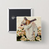 Engel Met Kruisknoop Vierkante Button 5,1 Cm (Voorkant /achterkant)