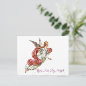  engel met roze lint briefkaart (Staand voorkant)