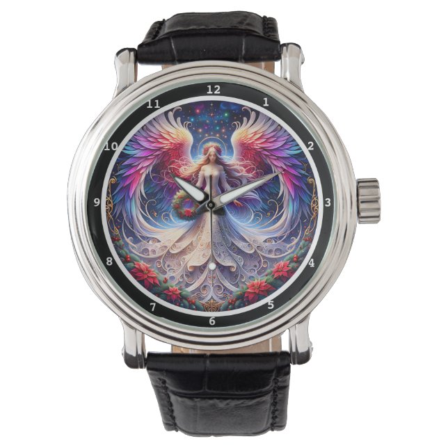 Engel met vleugels op een decoratieve wijzerplaat horloge (Voorkant)