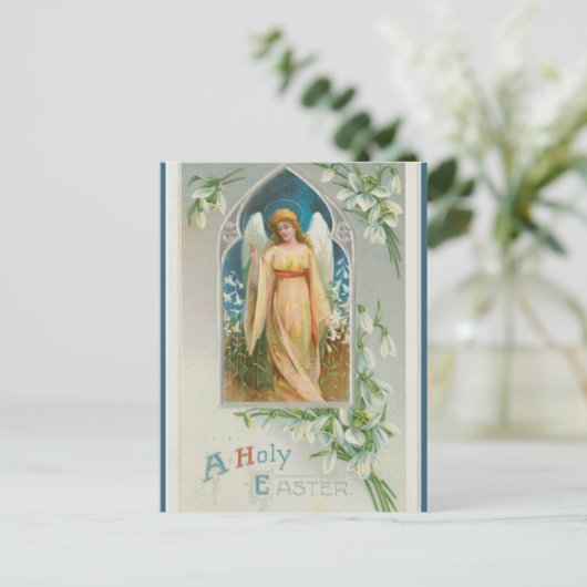 engel met witte bloemen briefkaart (Staand voorkant)