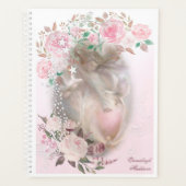 Engel met witte duiven Roze rozen Monogrammed Planner (Voorkant)