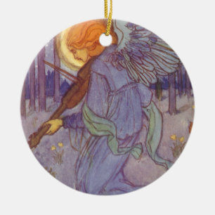 Engel Muzikant die een Viool Speelt, Vintage Muzie Keramisch Ornament
