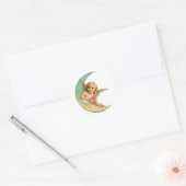  Engel op Crescent Moon Ronde Sticker (Envelop)