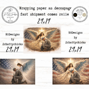 Engel Patriottisch Met Knielende Soldaat Decoupage Inpakpapier Vel