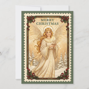 engel Retro Postzegel Kerst Kaart