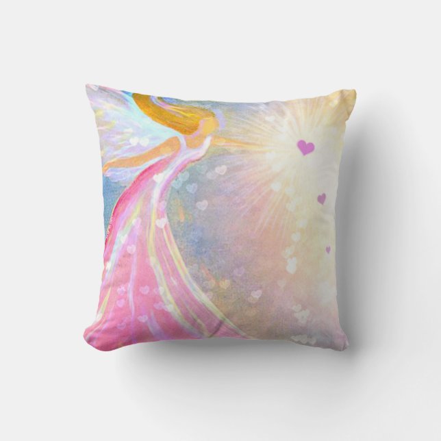 Engel roze blauw hart zegeningen kussen (Voorkant)