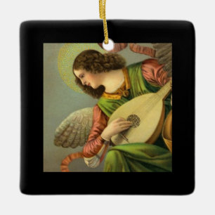Engel Schilderij Met Mandoline Keramisch Ornament