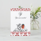 ENGEL SCHILDERT EEN RODE BLOEM DAMAST MONOGRAAF KAART (Staand voorkant)