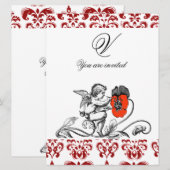 ENGEL SCHILDERT EEN RODE BLOEM DAMAST MONOGRAM KAART (Voorkant / Achterkant)