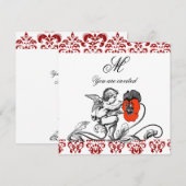 ENGEL SCHILDERT EEN RODE BLOEM DAMAST MONOGRAM KAART (Voorkant / Achterkant)
