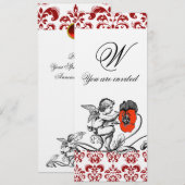 ENGEL SCHILDERT EEN RODE BLOEM DAMAST MONOGRAM LIN KAART (Voorkant / Achterkant)