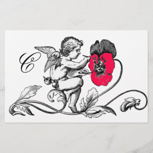 ENGEL SCHILDERT EEN ROZE BLOEM MONOGRAAM BRIEFPAPIER