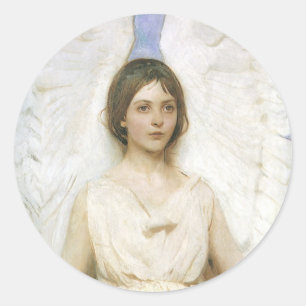 Engel van Abbott Thayer, Vintage Victoriaanse Fijn Ronde Sticker