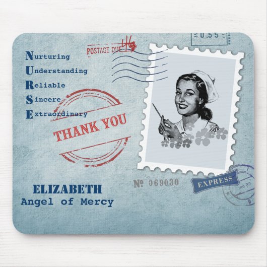 Engel van genade. Retro Nurse Aangepaste Naam Muismat (Voorkant)