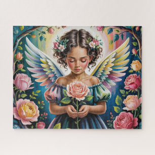 Engelachtig Meisje Met Bloemen Legpuzzel
