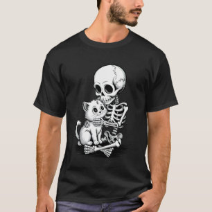Engelachtig skelet knuffelt met een kat, grappige t-shirt